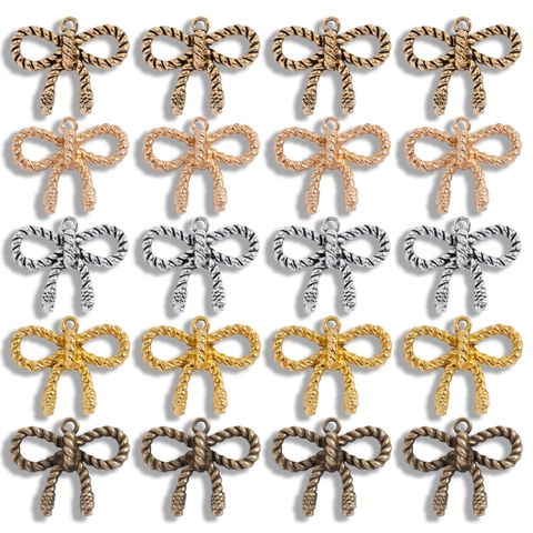 Retro Alloy Bow Knot Charms Twisted Rope Texture Metallic Pendants For DIY Jewelry Making Necklace Bracelet Accessory