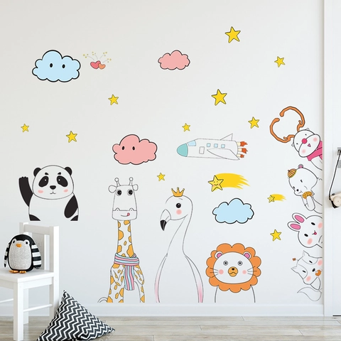 Cartoon Animal Cloud Wall Stickers For Kids Room Nursery Kindergarten Removable PVC Waterproof Home Decor Wall Art Decals