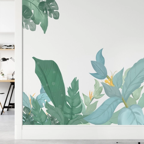 Adhesivos de Pared de Hojas de Plantas Verdes Tropicales PVC Impermeable Monstera Hoja de Banano Calcomanías de Pared Para Dormitorio Sala de Estar Decoración del Hogar