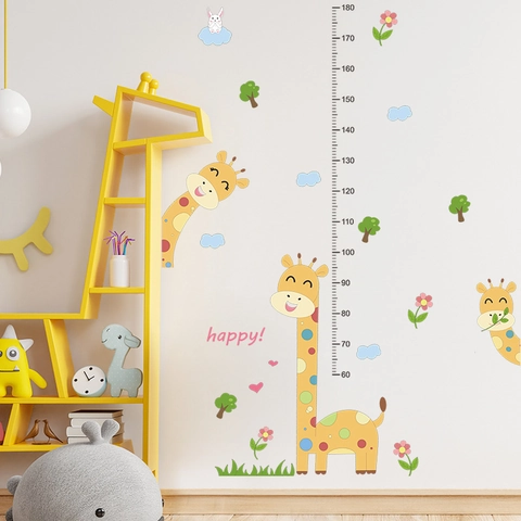 Pegatina de Pared de Tabla de Crecimiento de Altura de Animal de Jirafa de Dibujos Animados para Dormitorio Infantil Decoración
