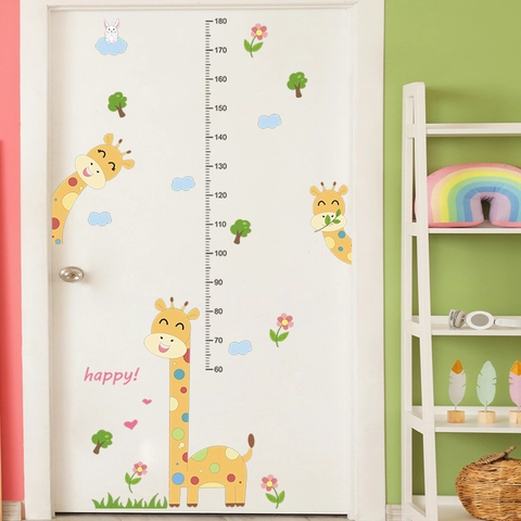 Pegatina de Pared de Tabla de Crecimiento de Altura de Animal de Jirafa de Dibujos Animados para Dormitorio Infantil Decoración