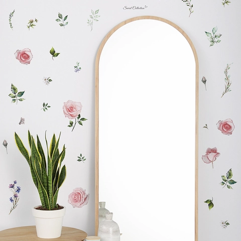 Pegatinas De Pared Flores Rosas Acuarela PVC Autoadhesivo Floral Hoja Calcomanías Para Dormitorio Sala De Estar Decoraciones Hogar