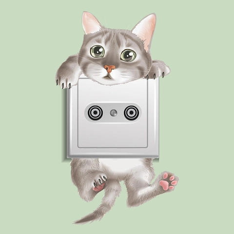 Süßes 3D Cartoon Katze Wandtattoo PVC Abnehmbare Lichtschalter Aufkleber Für Wohnzimmer Schlafzimmer Zuhause Wanddekoration
