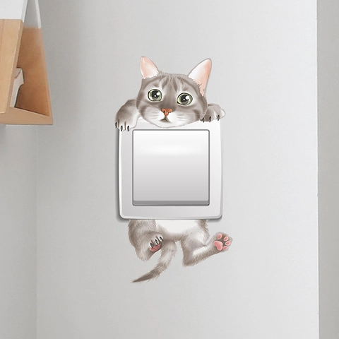 Süßes 3D Cartoon Katze Wandtattoo PVC Abnehmbare Lichtschalter Aufkleber Für Wohnzimmer Schlafzimmer Zuhause Wanddekoration
