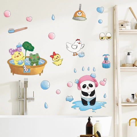 Cartoon Animals Panda Duck Frog Bathroom Wall Stickers Waterproof Removable PVC DIY Home Decor For Kids Room Bathroom