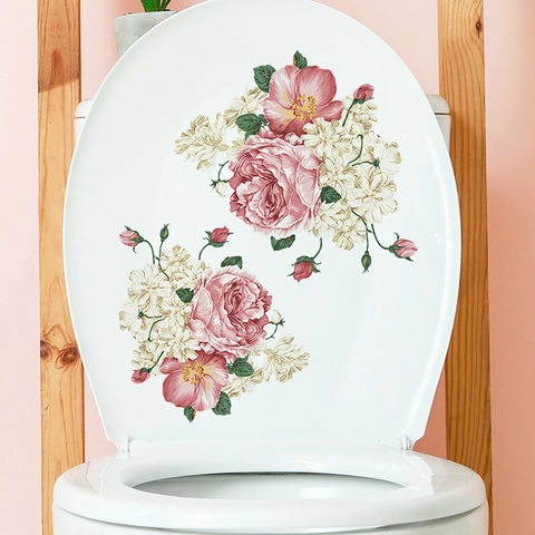 Adesivo per Coperchio Inodoro con Rose Rosa Minimalista Moderno Impermeabile in PVC Autoadesivo per Parete Bagno