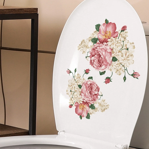 Adesivo per Coperchio Inodoro con Rose Rosa Minimalista Moderno Impermeabile in PVC Autoadesivo per Parete Bagno