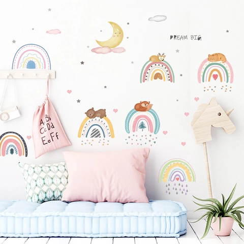 Dream Big Cartoon Tier Regenbogen Wandaufkleber Für Kinderzimmer Kindergarten Dekoration PVC Selbstklebende Wandtattoos