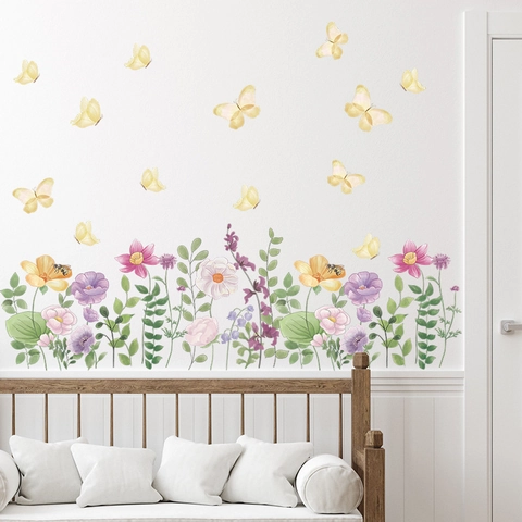 Pegatinas de Pared de Flores Mariposas y Abejas en Acuarela PVC Autoadhesivas Removibles para Sala de Estar Dormitorio Casa