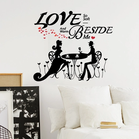 Adesivo Murale Romantico Silhouette di Coppia Love Heart PVC Art Decal per Camera da Letto Soggiorno Decorazione Casa