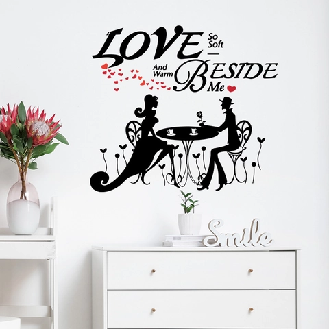 Adesivo Murale Romantico Silhouette di Coppia Love Heart PVC Art Decal per Camera da Letto Soggiorno Decorazione Casa