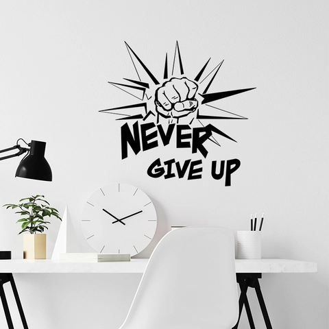 Never Give Up Slogan Ispiratore Adesivo da Parete Con Grafica a Pugno in PVC Impermeabile Decalcomania per Ufficio Palestra Casa