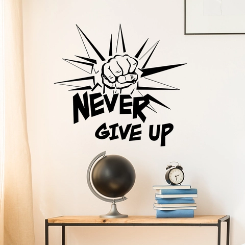 Never Give Up Slogan Ispiratore Adesivo da Parete Con Grafica a Pugno in PVC Impermeabile Decalcomania per Ufficio Palestra Casa