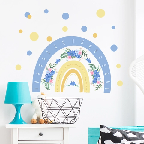 Adesivo da Parete Cartone Animato Arcobaleno Fiore PVC Autoadesivo Rimovibile per Camera dei Bambini Soggiorno Decorazione