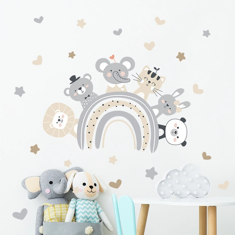 Cartoon Bär Elefant Regenbogen Wandaufkleber Für Kinderzimmer Kinderzimmer Home Decor PVC DIY Selbstklebende Tier Decals