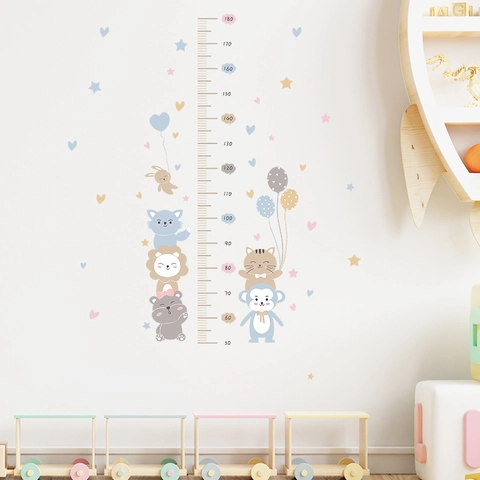 Cartoon Tiere Wachstumstabelle Wandaufkleber Für Kinderzimmer PVC Abnehmbar Höhenmesslineal Dekor Kindergarten Wandtattoo
