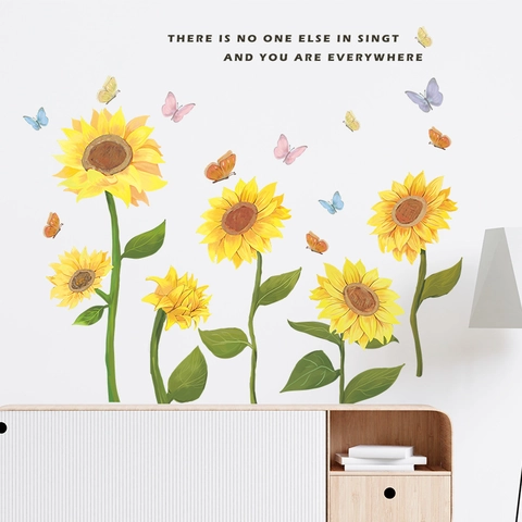 Adesivi Murali Girasole Farfalla PVC Autoadesivi Floreali Con Citazione Ispiratrice Per Soggiorno Camera Da Letto Casa Decor