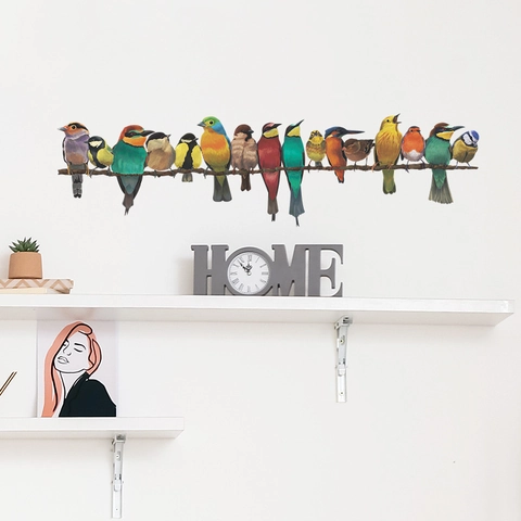 Lebhafte Bunte Vögel Auf Baumzweigen Wandtattoo PVC Selbstklebend Aufkleber Für Wohnzimmer Schlafzimmer Moderne Deko