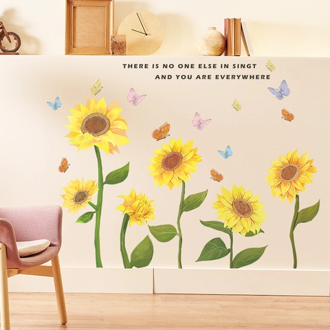 Adesivi Murali Girasole Farfalla PVC Autoadesivi Floreali Con Citazione Ispiratrice Per Soggiorno Camera Da Letto Casa Decor
