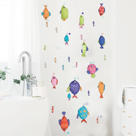 Adesivi Murali Pesci Carini Cartoni Animati Impermeabile PVC Vita Marina Decalcomanie Bagno DIY Mondo Sottomarino Casa Decor