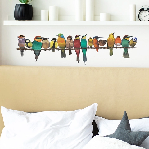 Lebhafte Bunte Vögel Auf Baumzweigen Wandtattoo PVC Selbstklebend Aufkleber Für Wohnzimmer Schlafzimmer Moderne Deko