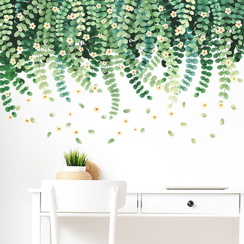 Frisches Grünes Blatt Rebe Blume Wandaufkleber Selbstklebend PVC Pflanze Floral Wandtattoo Für Wohnzimmer Schlafzimmer Home Dekor