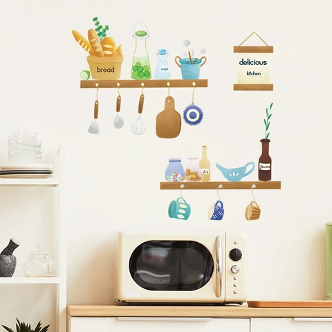 Waterproof Kitchen Wall Stickers Personalized Bread Coffee Cup Food Hand-drawn DIY PVC Self-Adhesive Wall Decals Home Decor