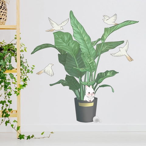 Topfpflanzen Hase Wandaufkleber PVC Selbstklebend Abnehmbares Wandtattoo Für Wohnzimmer Schlafzimmer Zuhause Wanddekoration