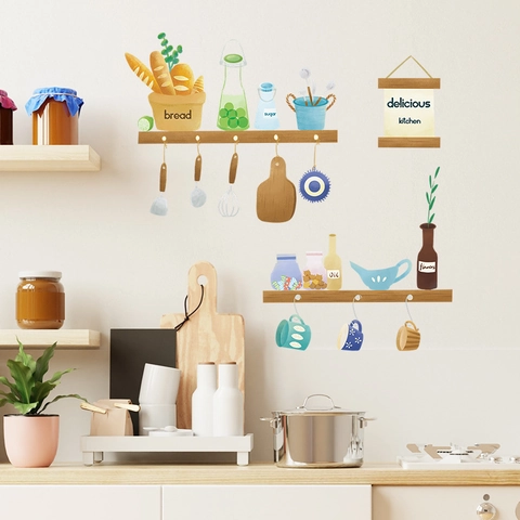 Waterproof Kitchen Wall Stickers Personalized Bread Coffee Cup Food Hand-drawn DIY PVC Self-Adhesive Wall Decals Home Decor
