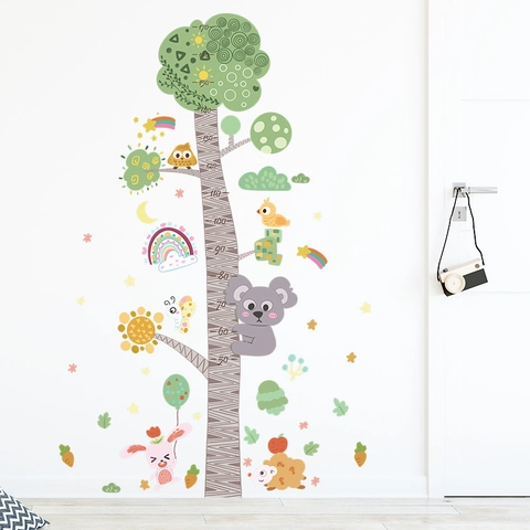 Cartoon Forest Animal Tree Growth Height Chart Wall Sticker For Kids Room Removable PVC Nursery Decor Baby Room Art Mural
