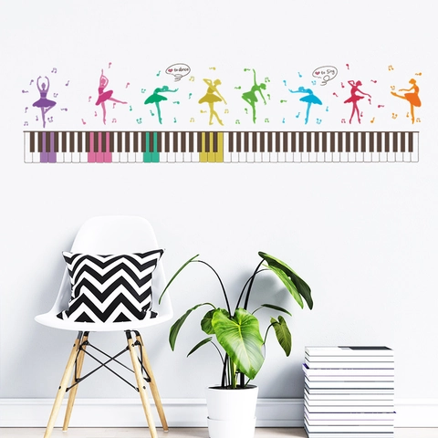 Music Note Piano Keys Ballet Dancers Wall Stickers Removable PVC Art Decal For Living Room Bedroom Piano Room Decor