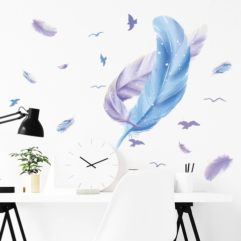 Stickers Muraux Modernes Minimalistes Plumes Et Oiseaux Aquarelle PVC Autocollant Amovible Décoration Pour Salon Chambre À Coucher Maison