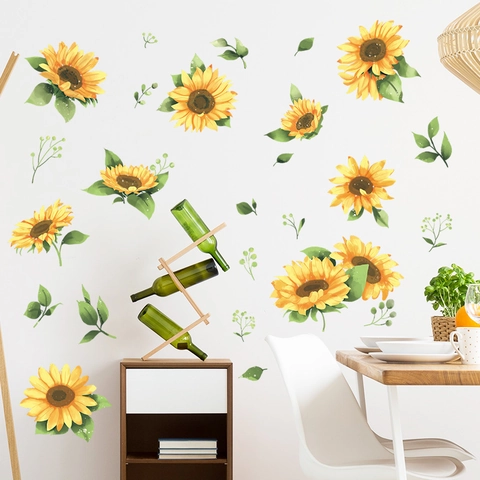 Aquarell Sonnenblume Wandaufkleber PVC Selbstklebend Floral Wandtattoo Für Wohnzimmer Schlafzimmer Home Decor Ästhetische Kunst