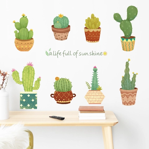 Kaktus Topfpflanzen Wandaufkleber PVC Abnehmbare Grüne Sukkulenten Wandtattoos Für Wohnzimmer Schlafzimmer Home Decor DIY Kunst