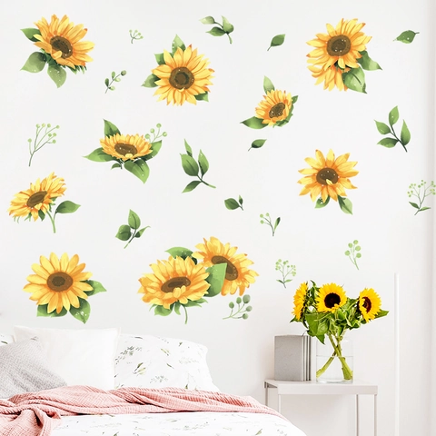 Aquarell Sonnenblume Wandaufkleber PVC Selbstklebend Floral Wandtattoo Für Wohnzimmer Schlafzimmer Home Decor Ästhetische Kunst