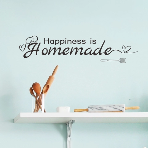 Happiness Is Homemade Kitchen Wall Stickers Removable PVC Art Lettering Quote Wall Decals With Chef Hat Heart Spatula Icons For Kitchen Dining Room Home Decor