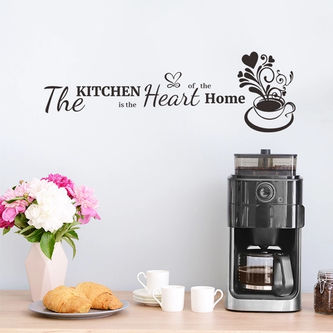 Adesivo Murale Cucina Scritta Heart Home PVC Autoadesivo Tazza Di Caffè Decorazione Per Sala Da Pranzo Arte Murale