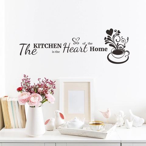 Adesivo Murale Cucina Scritta Heart Home PVC Autoadesivo Tazza Di Caffè Decorazione Per Sala Da Pranzo Arte Murale