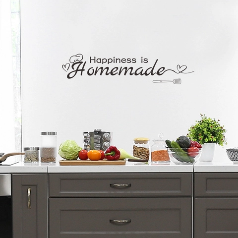 Happiness Is Homemade Kitchen Wall Stickers Removable PVC Art Lettering Quote Wall Decals With Chef Hat Heart Spatula Icons For Kitchen Dining Room Home Decor