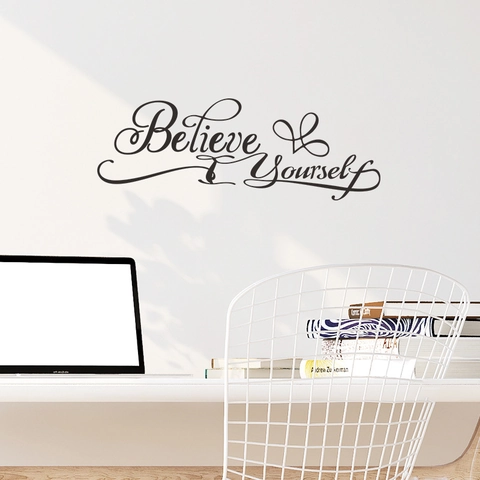Believe Yourself Inspirierende Zitate Wandaufkleber Abnehmbare PVC Kunst Aufkleber Für Wohnzimmer Schlafzimmer Home Decor Schwarz Schmetterling Stil