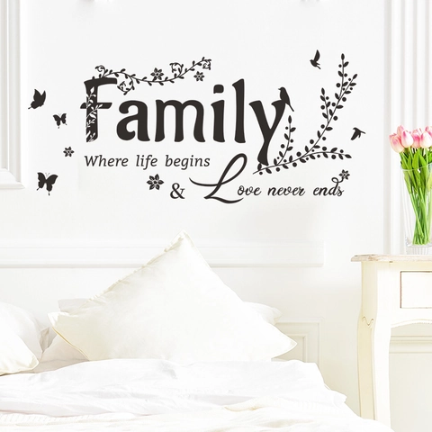 Vinilos Decorativos con Citas de Familia Donde Comienza la Vida y el Amor Nunca Termina Pegatinas de Pared Decoración Hogar