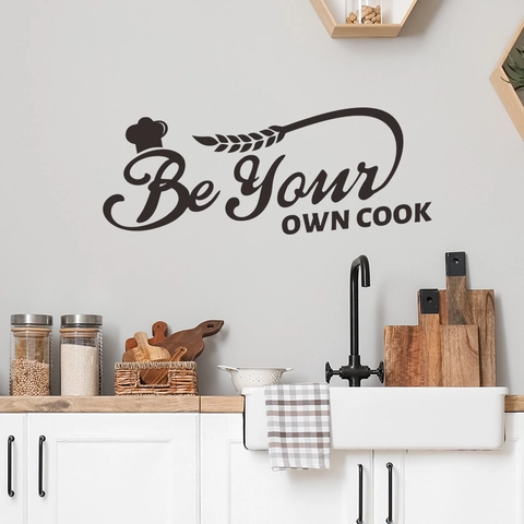Be Your Own Cook Kitchen Wall Decal Removable PVC Wall Sticker With Chef Hat Wheat Pattern For Dining Room Decor