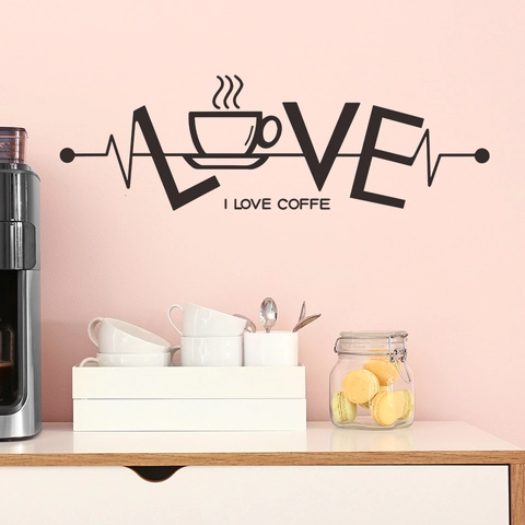 Adesivo da Parete a Tema Caffè in PVC Battito Cardiaco Love Tazza di Caffè Moderno Minimalista Decorazione per Cucina Bar