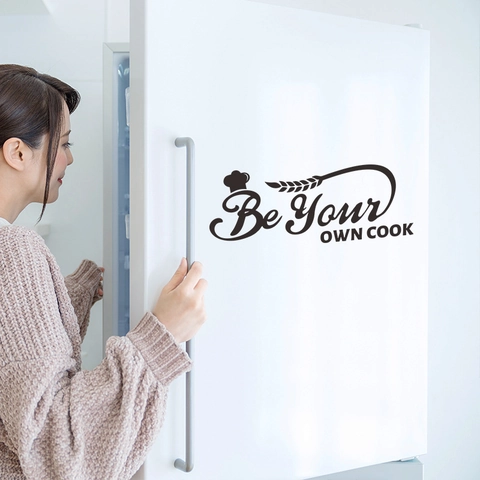 Be Your Own Cook Kitchen Wall Decal Removable PVC Wall Sticker With Chef Hat Wheat Pattern For Dining Room Decor