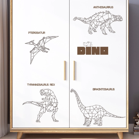 Geometrische Dinosaurier Wandaufkleber PVC Abnehmbare Selbstklebende Decals Für Kinderzimmer Schlafzimmer Dekor Dunkelbraun Tier Kunst