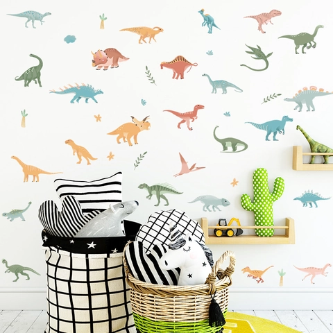 Cartoon Dinosaur Wall Stickers Kids Room Nursery Decor Removable PVC Hand-drawn Morandi Animal Wall Decals Nursery Decals