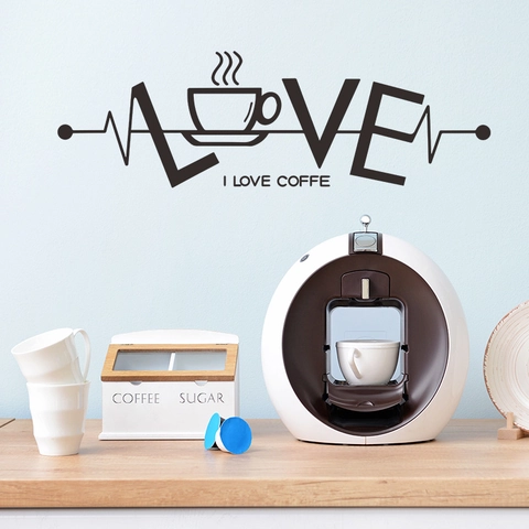 Adesivo da Parete a Tema Caffè in PVC Battito Cardiaco Love Tazza di Caffè Moderno Minimalista Decorazione per Cucina Bar