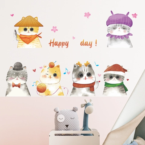 Cartoon Aquarell Katze Wandtattoo DIY PVC Selbstklebende Tiere Aufkleber Für Kinderzimmer Schlafzimmer Hintergrund Dekoration Murals