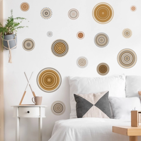 Pegatinas de Pared Redondas de Mandala Bohemio PVC Calcomanías de Pared de Círculo Geométrico para Dormitorio y Salón