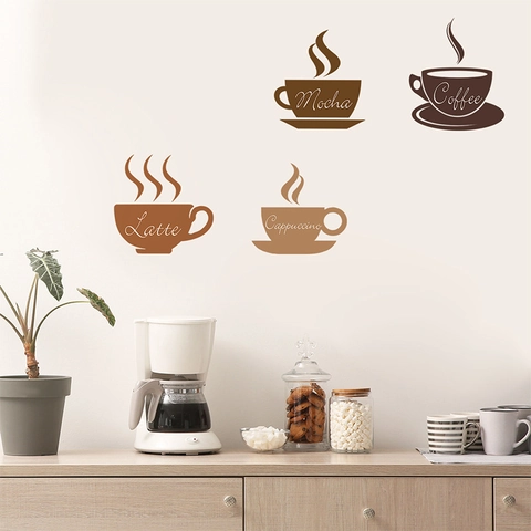 Creative Coffee Cup DIY Wall Stickers Removable PVC Decals For Kitchen Dining Room Cafe Background Wall Decoration